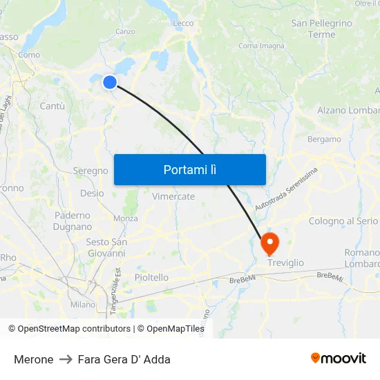 Merone to Fara Gera D' Adda map