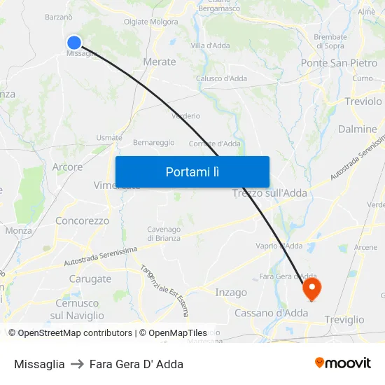 Missaglia to Fara Gera D' Adda map