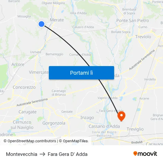 Montevecchia to Fara Gera D' Adda map
