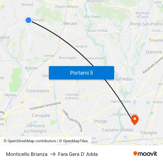 Monticello Brianza to Fara Gera D' Adda map