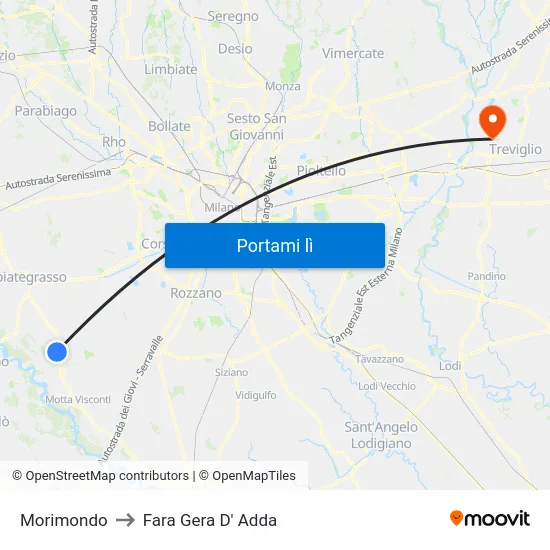 Morimondo to Fara Gera D' Adda map
