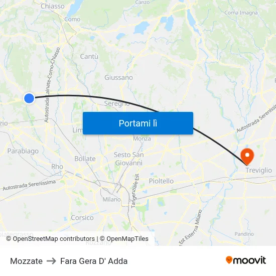 Mozzate to Fara Gera D' Adda map