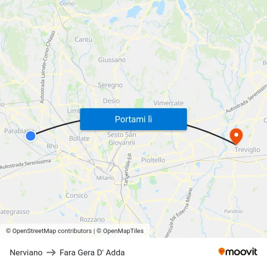 Nerviano to Fara Gera D' Adda map
