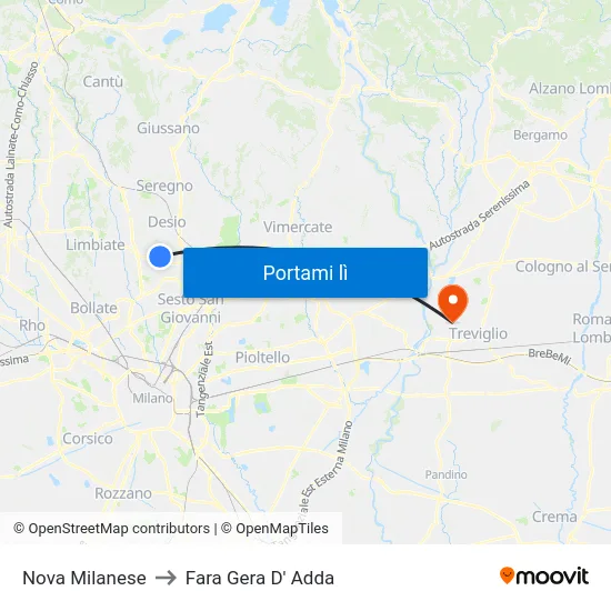 Nova Milanese to Fara Gera D' Adda map