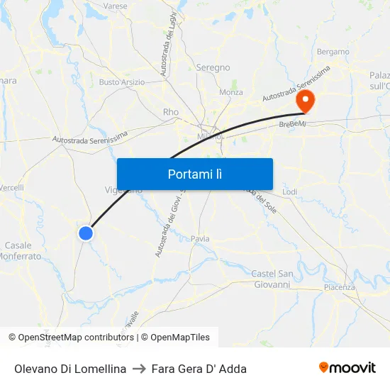 Olevano Di Lomellina to Fara Gera D' Adda map
