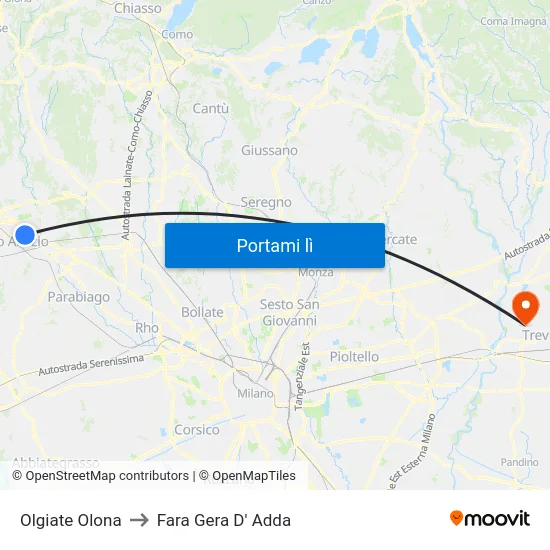Olgiate Olona to Fara Gera D' Adda map