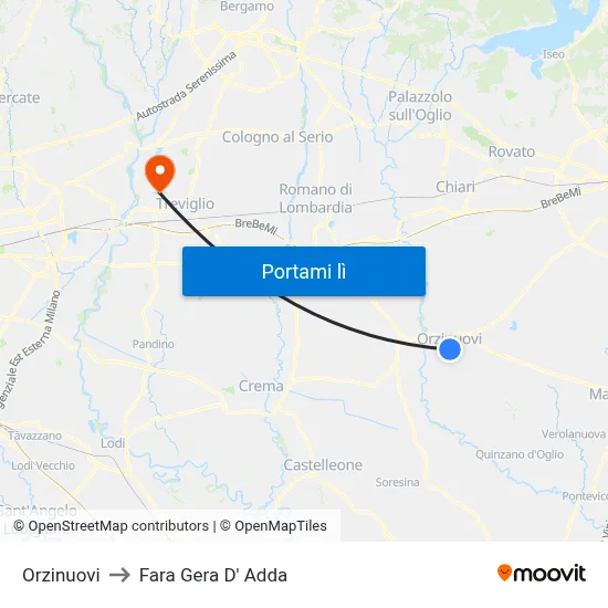 Orzinuovi to Fara Gera D' Adda map