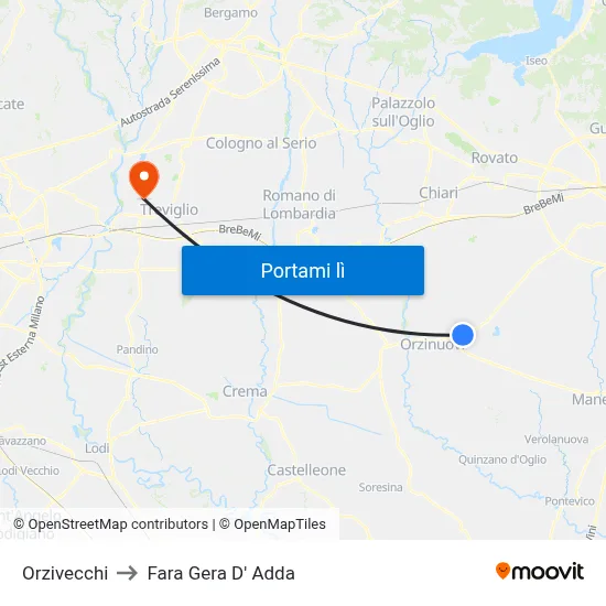 Orzivecchi to Fara Gera D' Adda map
