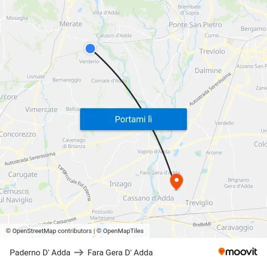 Paderno D' Adda to Fara Gera D' Adda map