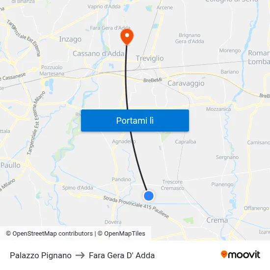 Palazzo Pignano to Fara Gera D' Adda map