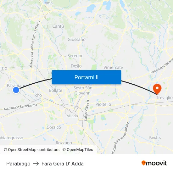 Parabiago to Fara Gera D' Adda map