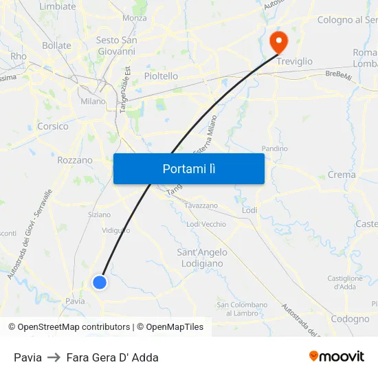 Pavia to Fara Gera D' Adda map
