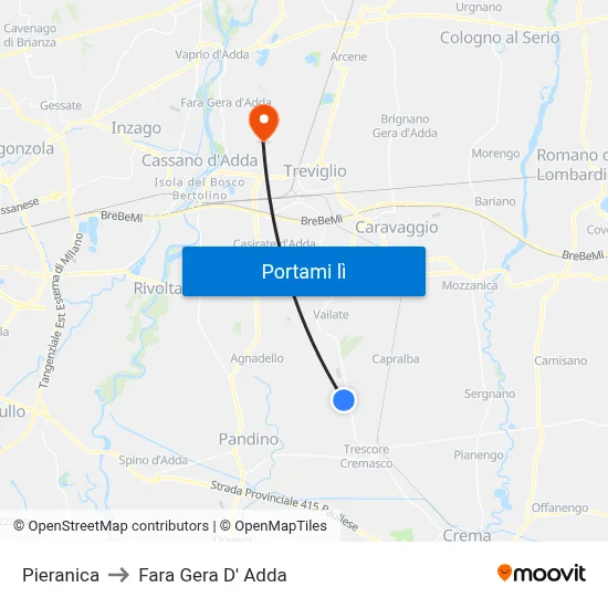Pieranica to Fara Gera D' Adda map