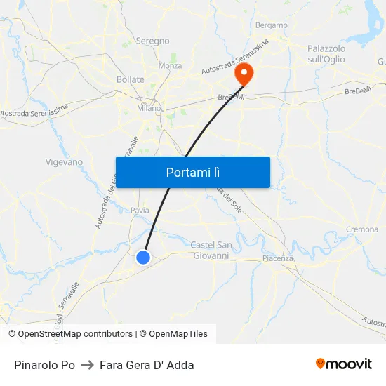 Pinarolo Po to Fara Gera D' Adda map