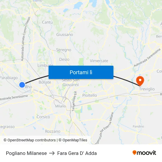 Pogliano Milanese to Fara Gera D' Adda map