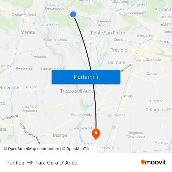 Pontida to Fara Gera D' Adda map