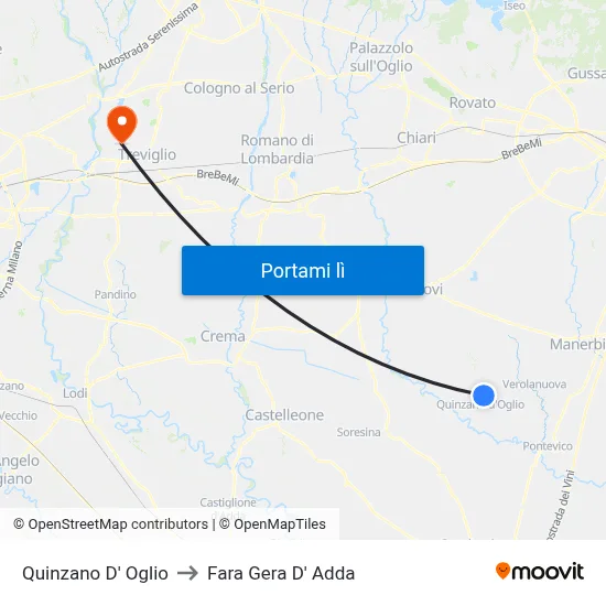 Quinzano D' Oglio to Fara Gera D' Adda map