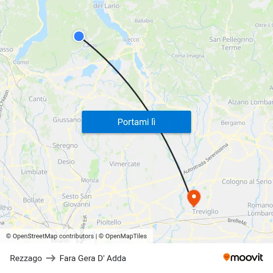 Rezzago to Fara Gera D' Adda map