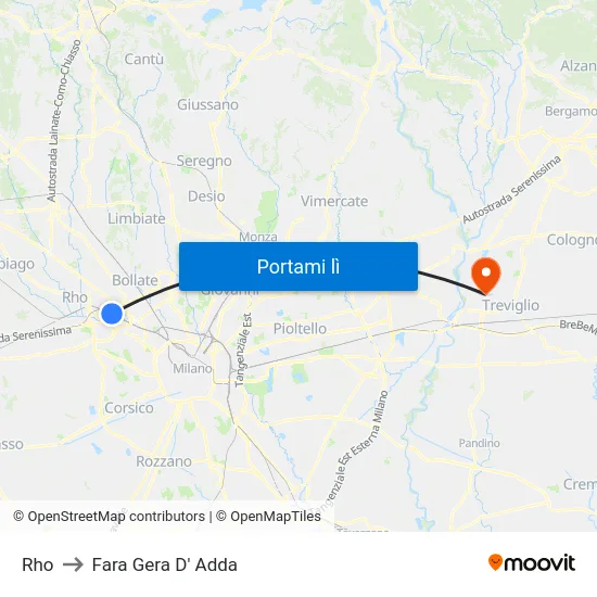 Rho to Fara Gera D' Adda map