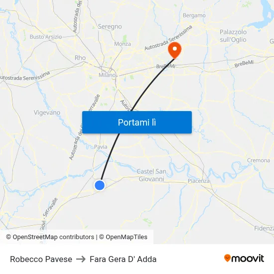 Robecco Pavese to Fara Gera D' Adda map