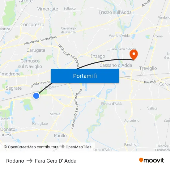 Rodano to Fara Gera D' Adda map