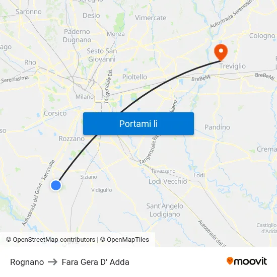 Rognano to Fara Gera D' Adda map