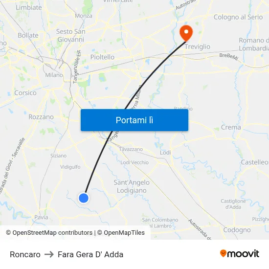 Roncaro to Fara Gera D' Adda map