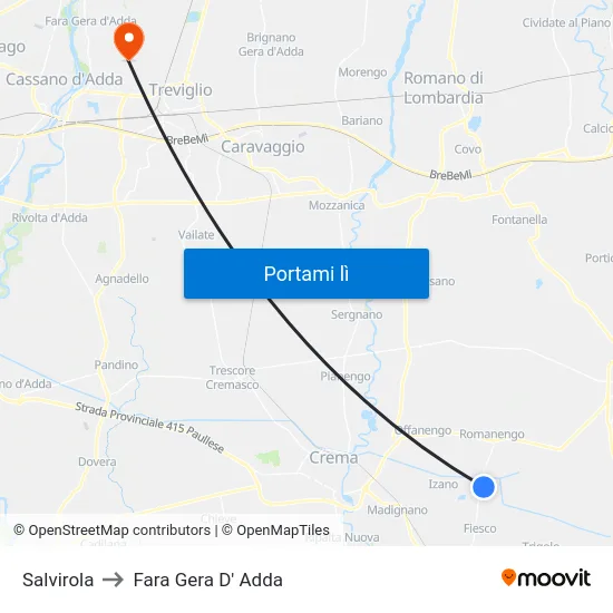 Salvirola to Fara Gera D' Adda map