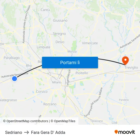 Sedriano to Fara Gera D' Adda map