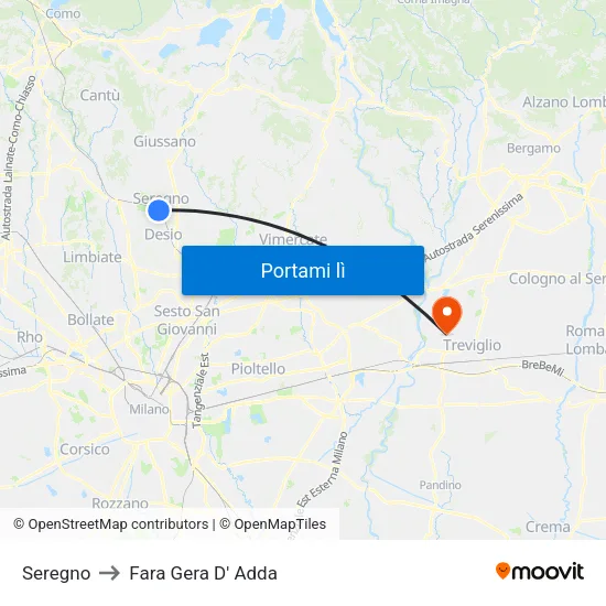 Seregno to Fara Gera D' Adda map