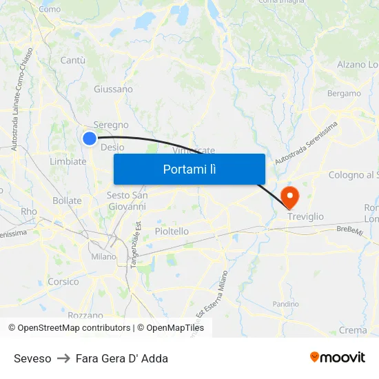 Seveso to Fara Gera D' Adda map