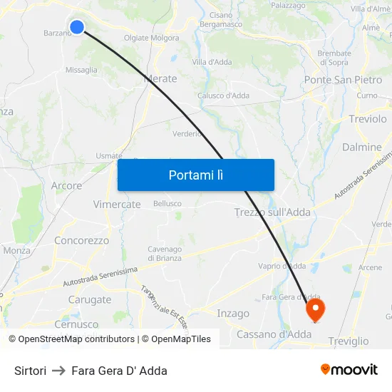 Sirtori to Fara Gera D' Adda map