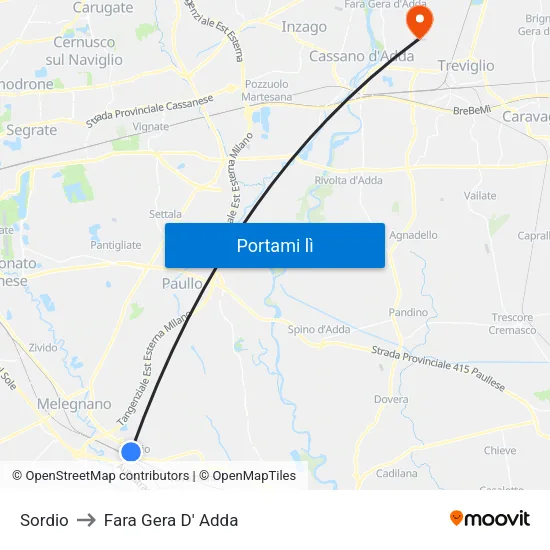 Sordio to Fara Gera D' Adda map
