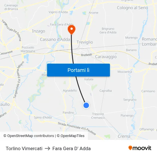 Torlino Vimercati to Fara Gera D' Adda map