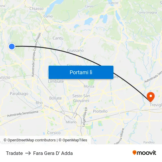 Tradate to Fara Gera D' Adda map