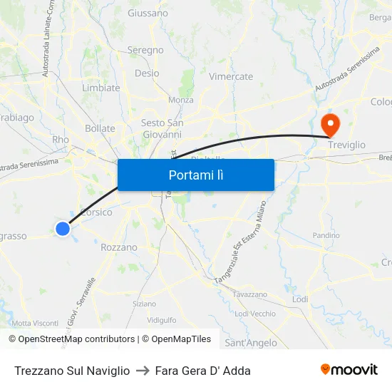 Trezzano Sul Naviglio to Fara Gera D' Adda map
