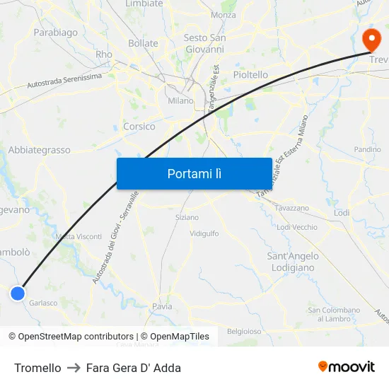 Tromello to Fara Gera D' Adda map