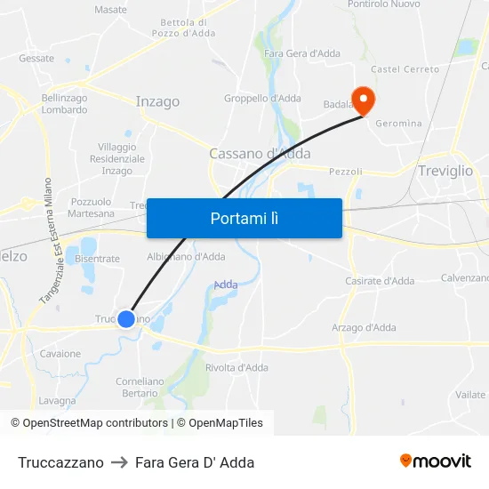 Truccazzano to Fara Gera D' Adda map
