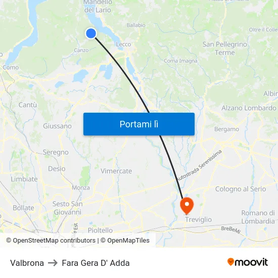 Valbrona to Fara Gera D' Adda map