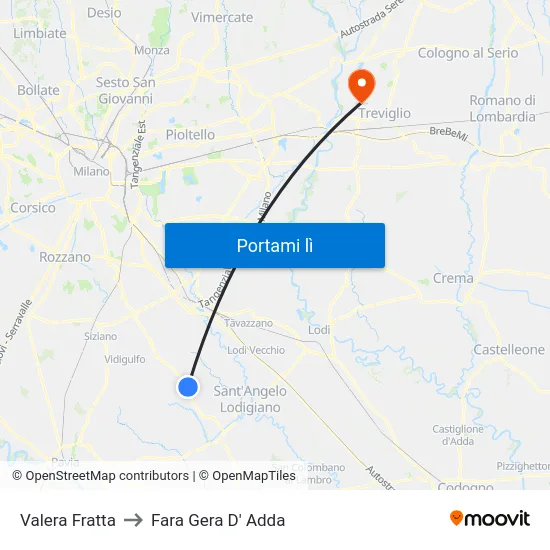 Valera Fratta to Fara Gera D' Adda map