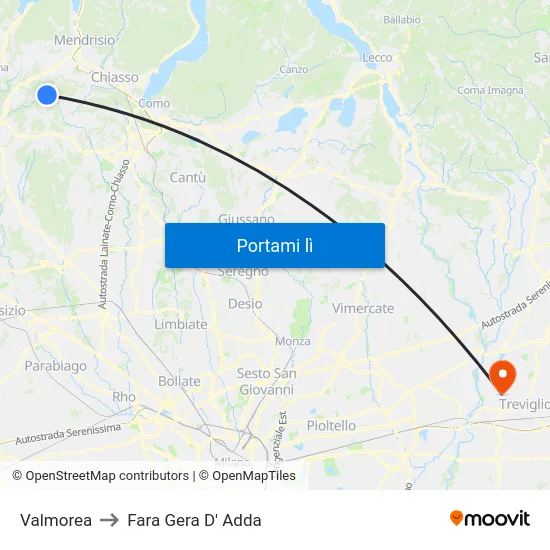 Valmorea to Fara Gera D' Adda map