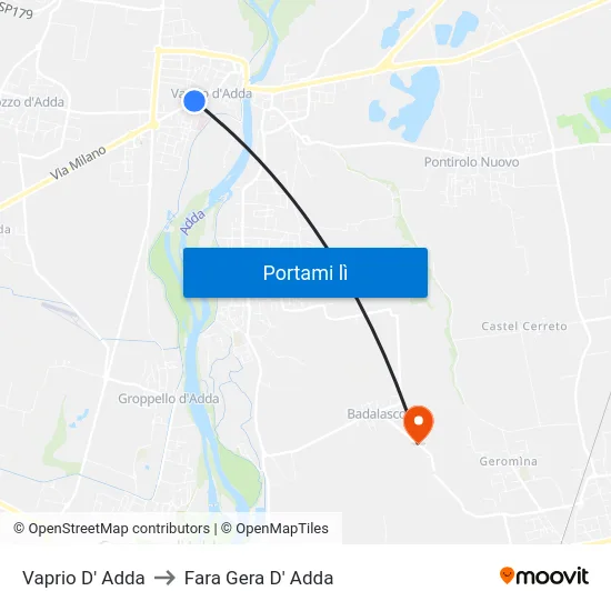 Vaprio D' Adda to Fara Gera D' Adda map