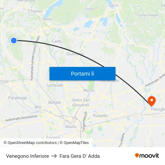 Venegono Inferiore to Fara Gera D' Adda map