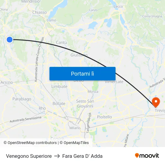 Venegono Superiore to Fara Gera D' Adda map