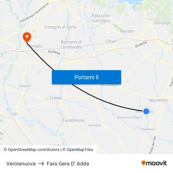 Verolanuova to Fara Gera D' Adda map