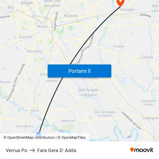 Verrua Po to Fara Gera D' Adda map
