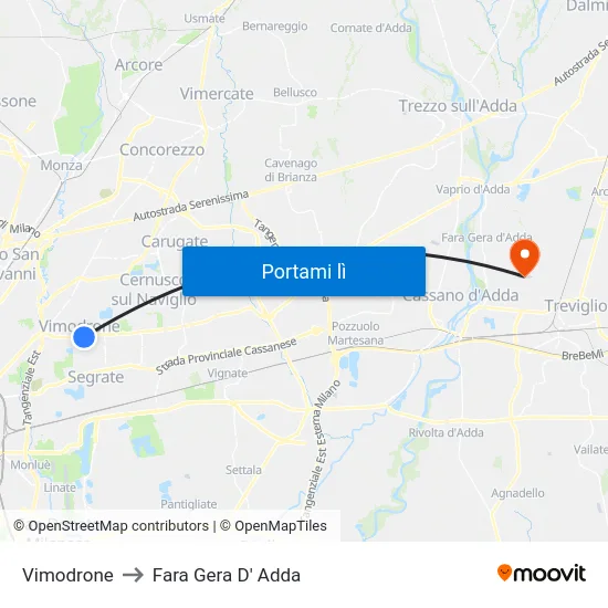 Vimodrone to Fara Gera D' Adda map