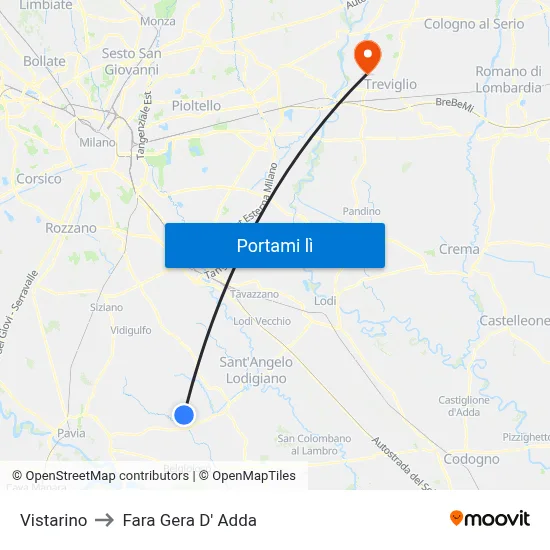 Vistarino to Fara Gera D' Adda map