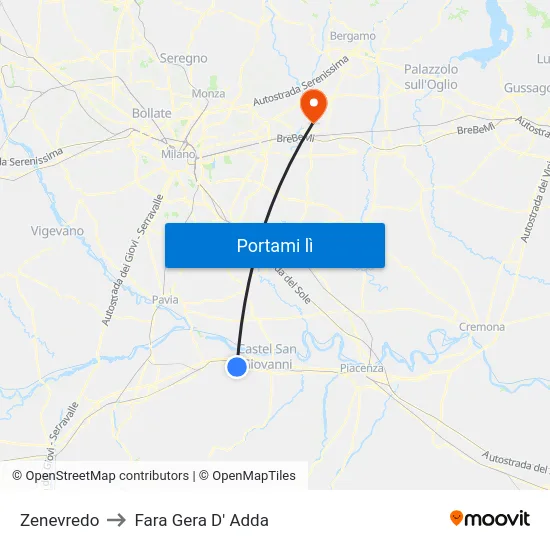 Zenevredo to Fara Gera D' Adda map