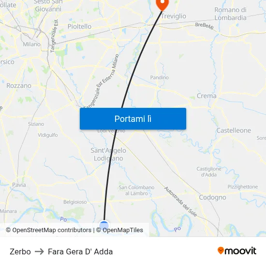 Zerbo to Fara Gera D' Adda map